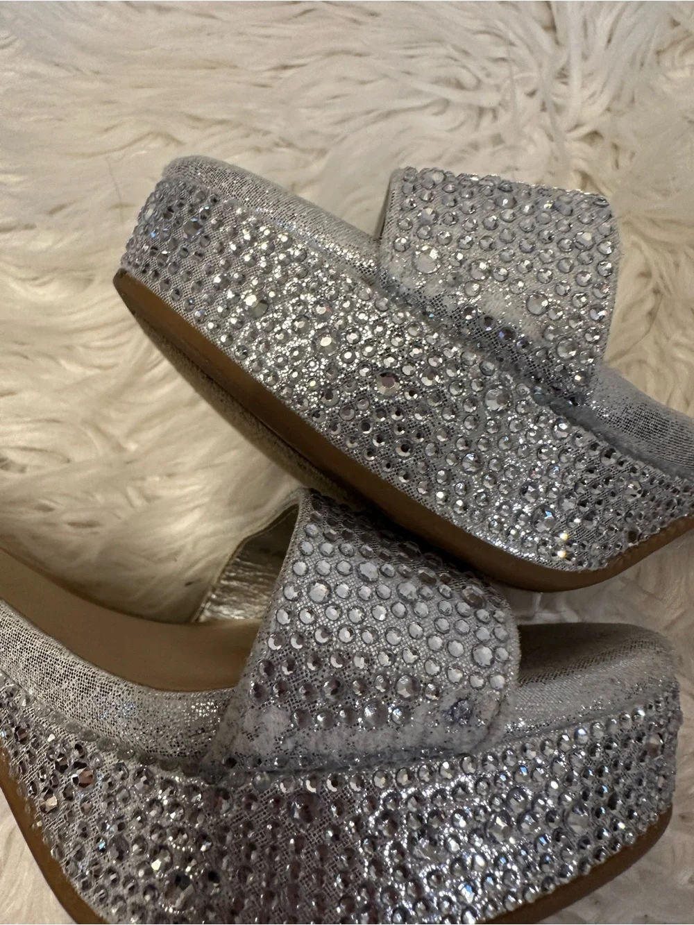 GB Girls Silver Rhinestone Platform Block Heel Sandals Girls Size 2